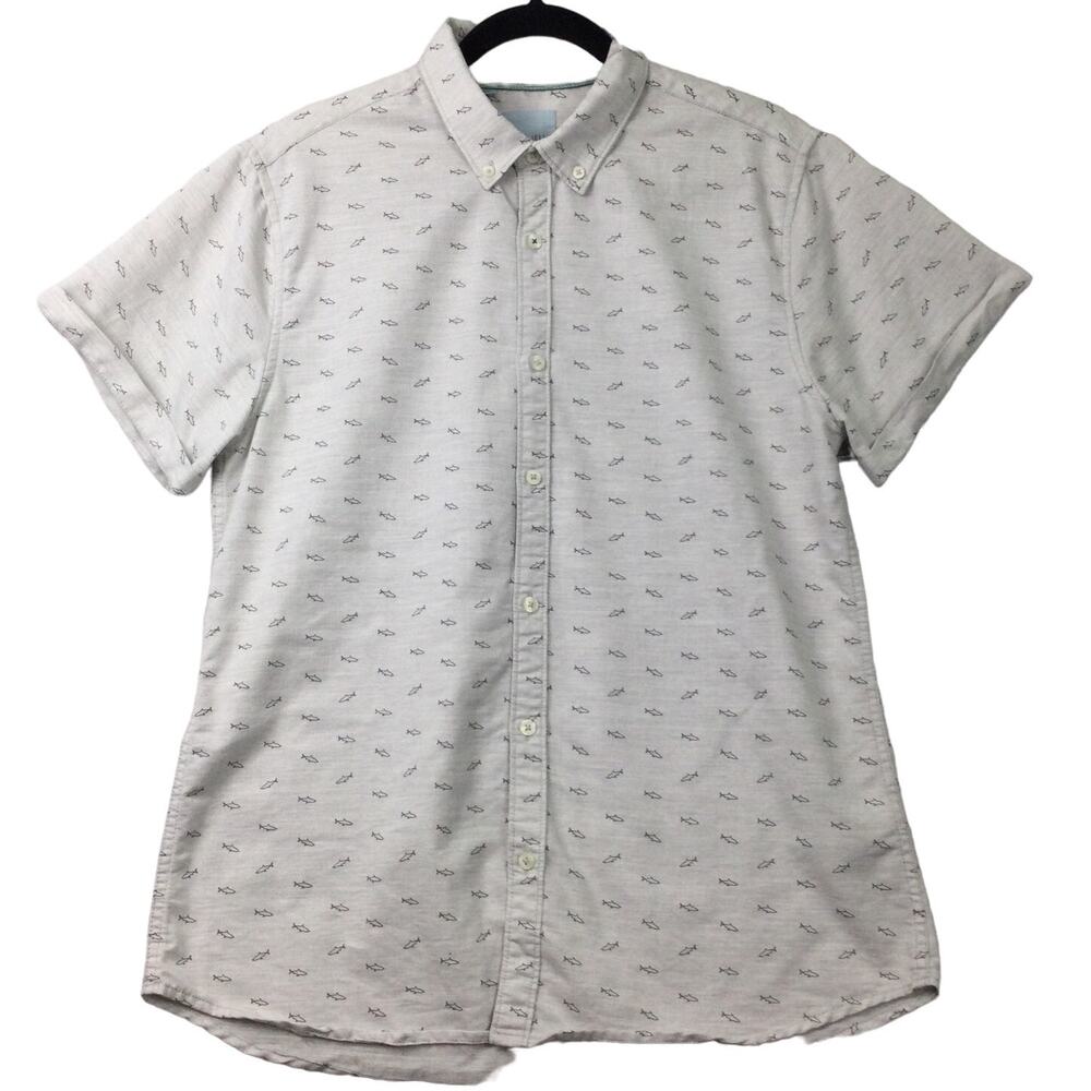 Steel and Jelly Men's Fish Collared Button Down Short Sleeve Shirt L